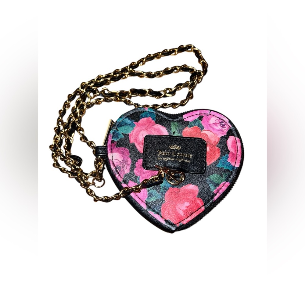 NWOT Juicy Couture heart shaped floral purse wristlet with crossbody strap - Picture 2 of 9